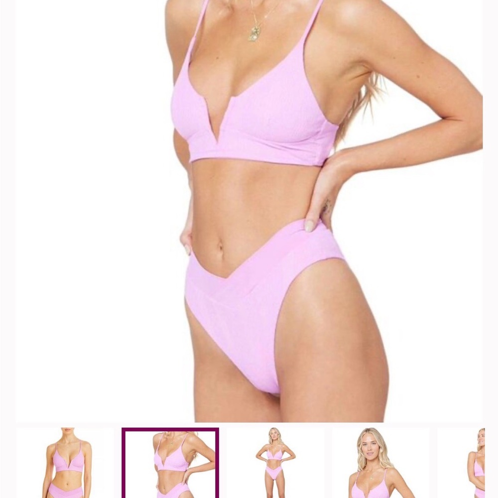 L*SPACE Pink Ribbed V-Neck Bikini Set - Picture 2 of 4